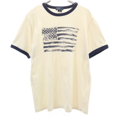 Polo by Ralph Lauren ポロバイラルフローレン 星条旗 半袖 リンガー Tシャツ 160 アイボリー