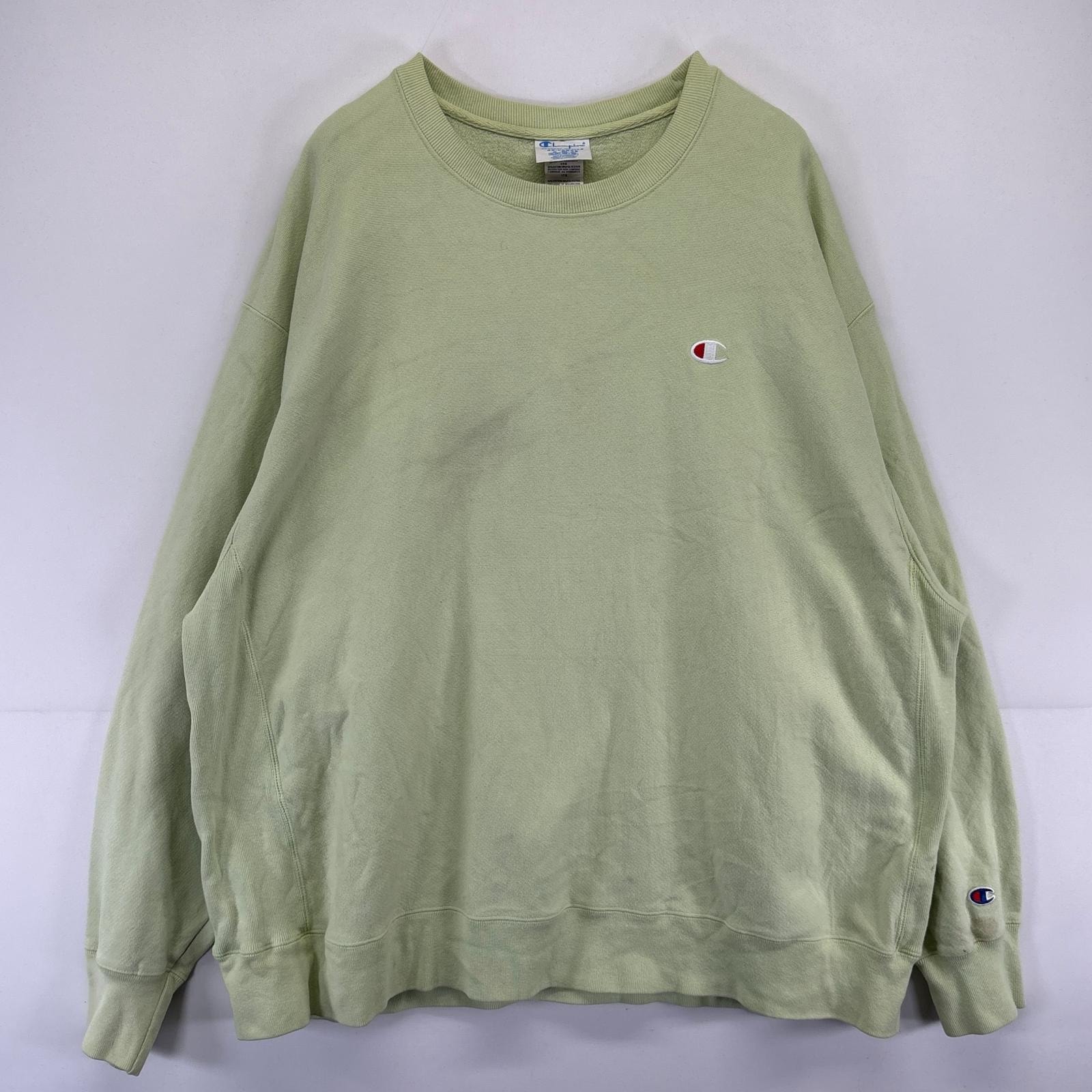 古着 チャンピオン Champion スウェット リバースウィーブ 刺繍 トレーナー 大きいサイズ 3XL  グリーン系 メンズ