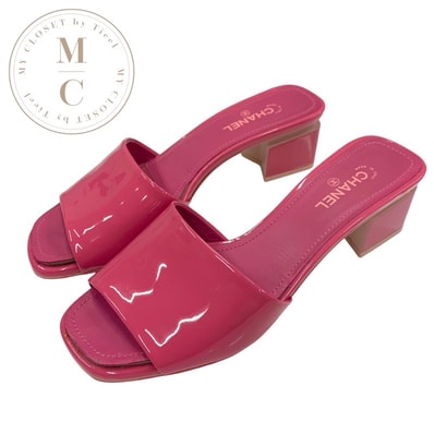 シャネル CHANEL サンダル 靴 シューズ パテント ピンク ミュール ココマーク