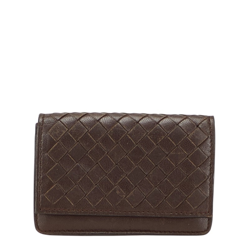 ボッテガヴェネタ イントレチャート カードケース 名刺入れ ブラウン レザー レディース BOTTEGAVENETA 【中古】
