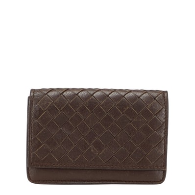 ボッテガヴェネタ イントレチャート カードケース 名刺入れ ブラウン レザー レディース BOTTEGAVENETA 【中古】