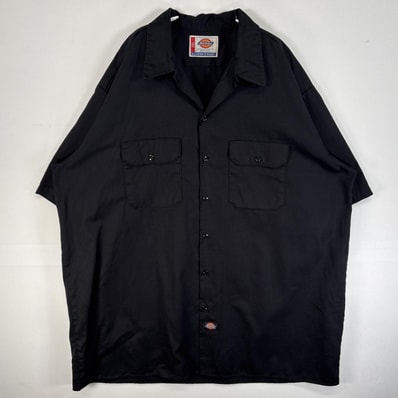 古着 ディッキーズ Dickies 半袖シャツ ワーク 作業着 フラップポケ 大きいサイズ フラップポケ ワンポイント ロゴ 2XL ブラック 無地 メンズ