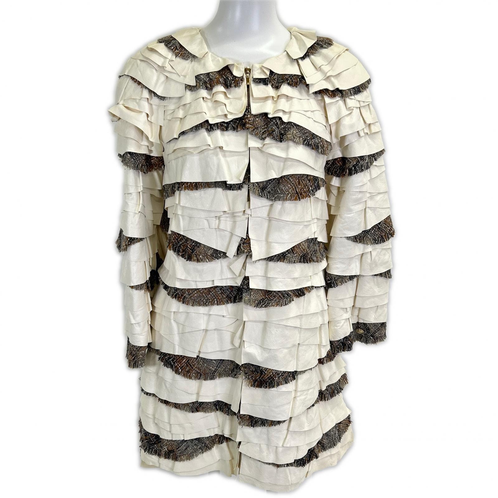 シャネル P57937 C00280 レザートリミング フリル ツイード 36