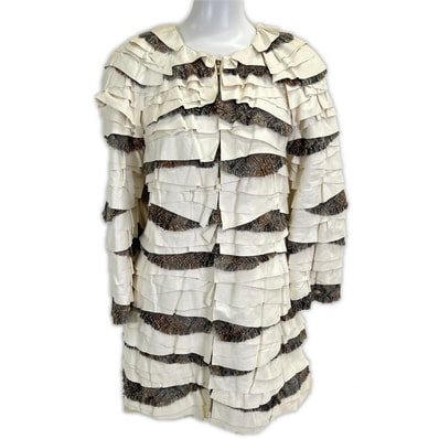 シャネル P57937 C00280 レザートリミング フリル ツイード 36