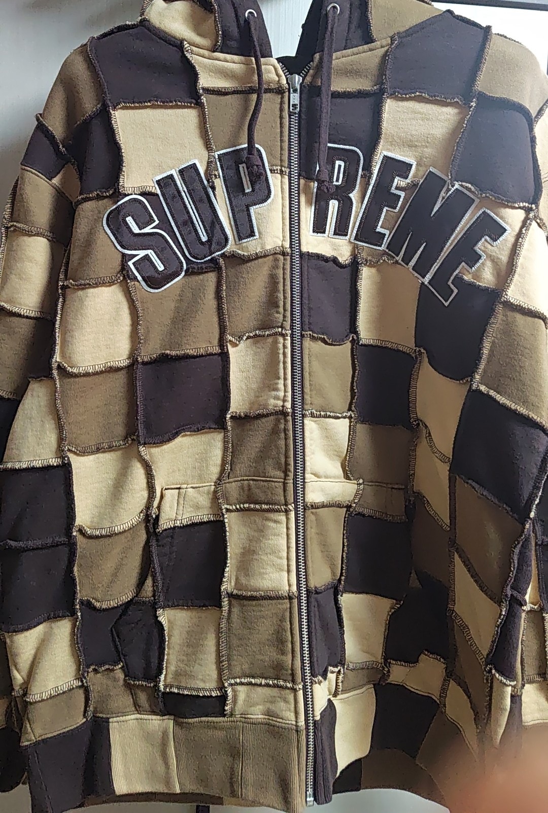 Supreme Reverse Patchwork Zip Up Hooded Sweatshirt "Brown"