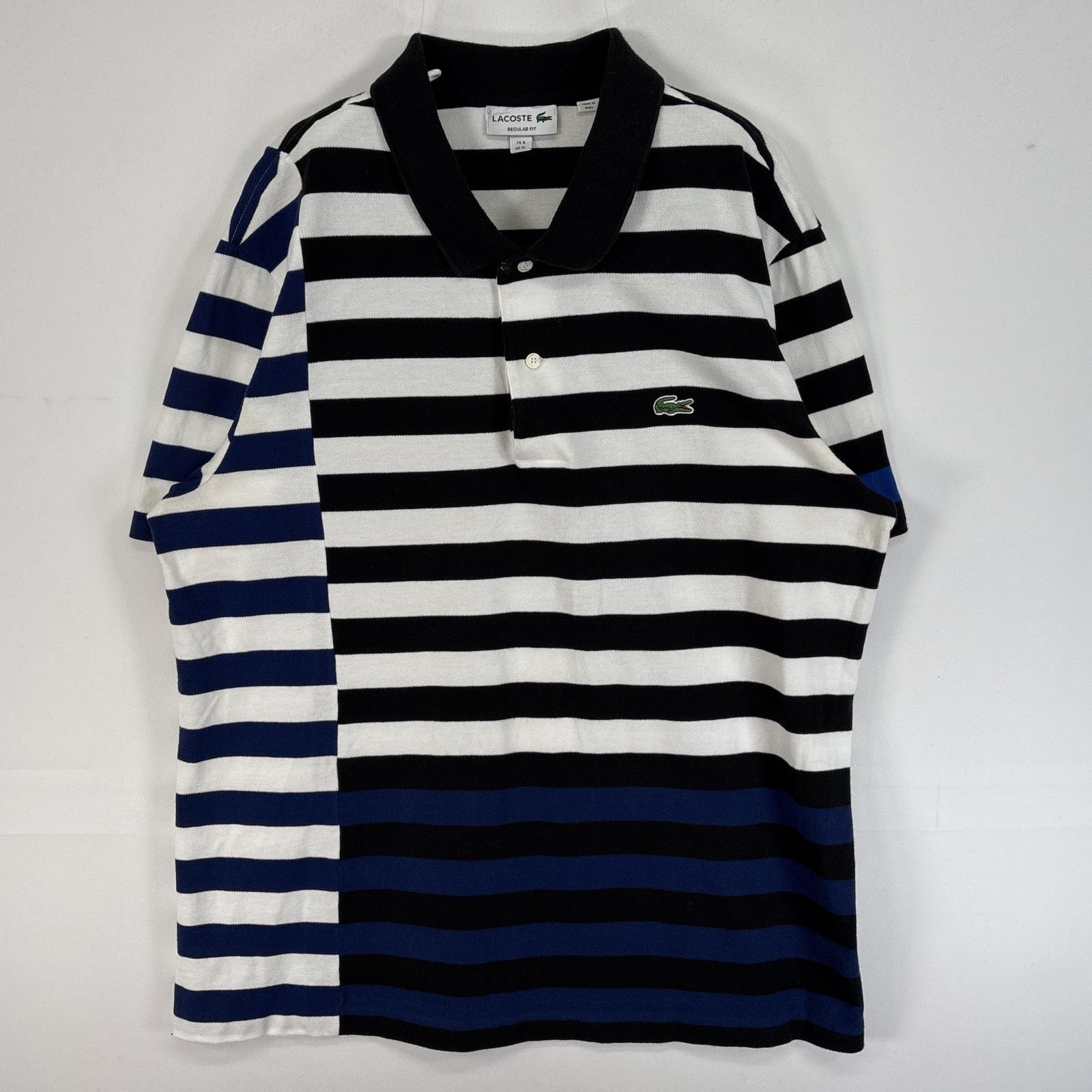 古着 ラコステ LACOSTE 半袖 ポロシャツ ワンポイント ロゴ ボーダー XL  ホワイト マルチカラー メンズ