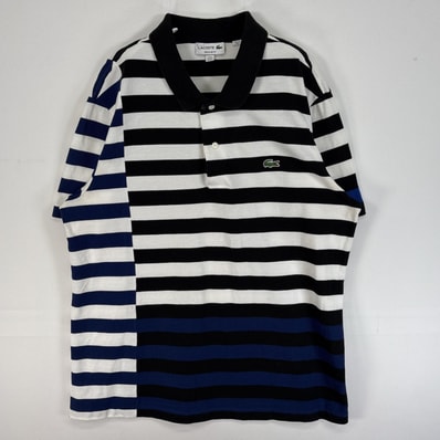 古着 ラコステ LACOSTE 半袖 ポロシャツ ワンポイント ロゴ ボーダー XL ホワイト マルチカラー メンズ
