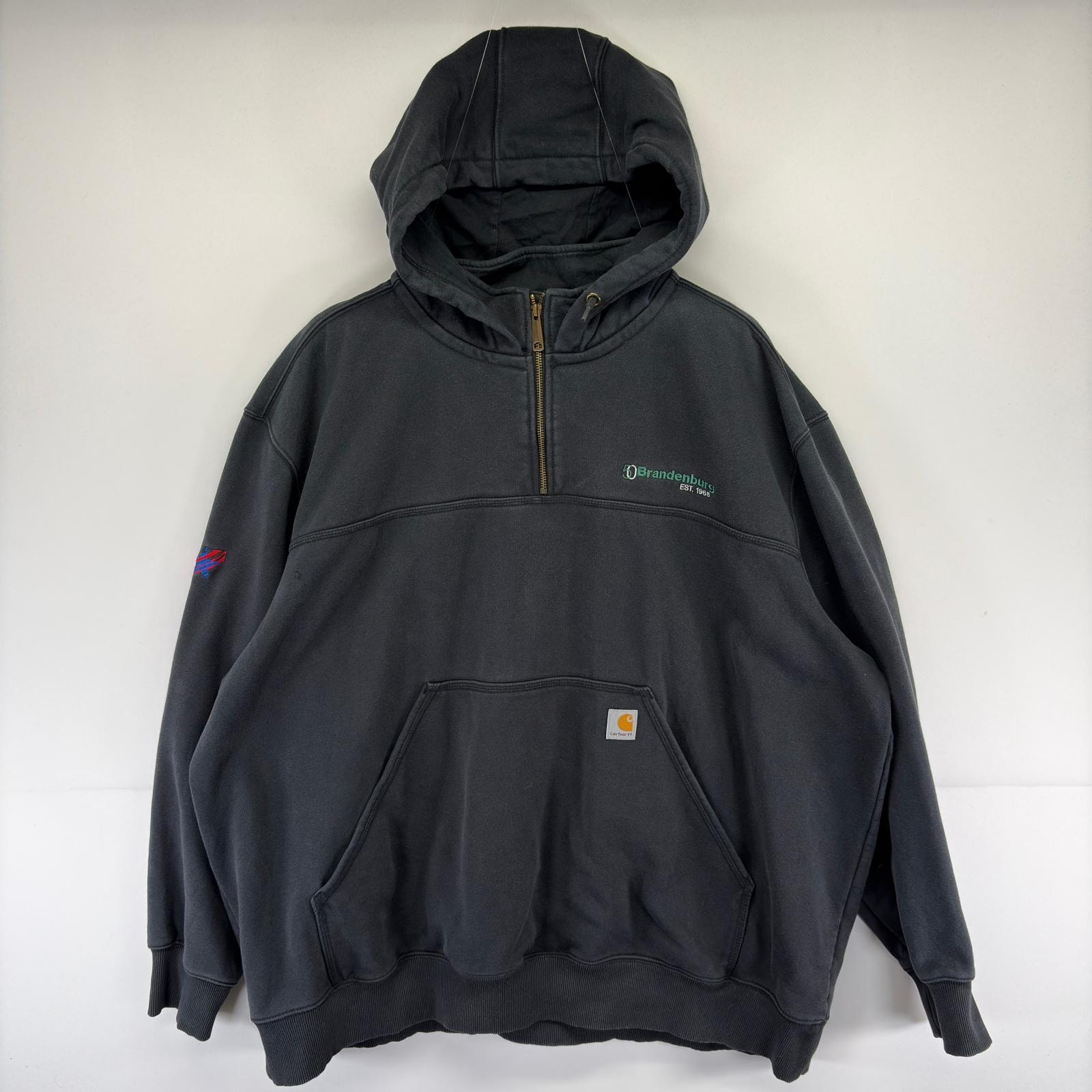 古着 カーハート Carhartt パーカー ハーフジップ ロゴ スウェット 大きいサイズ フーディ 4XL  ブラック系 メンズ