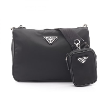 プラダ PRADA TESSUTO+SAFFIANO Re-nylon ショルダーバッグ バッグ ナイロン サフィアーノレザー メンズ レディース ブラック系 2VH113 【中古】