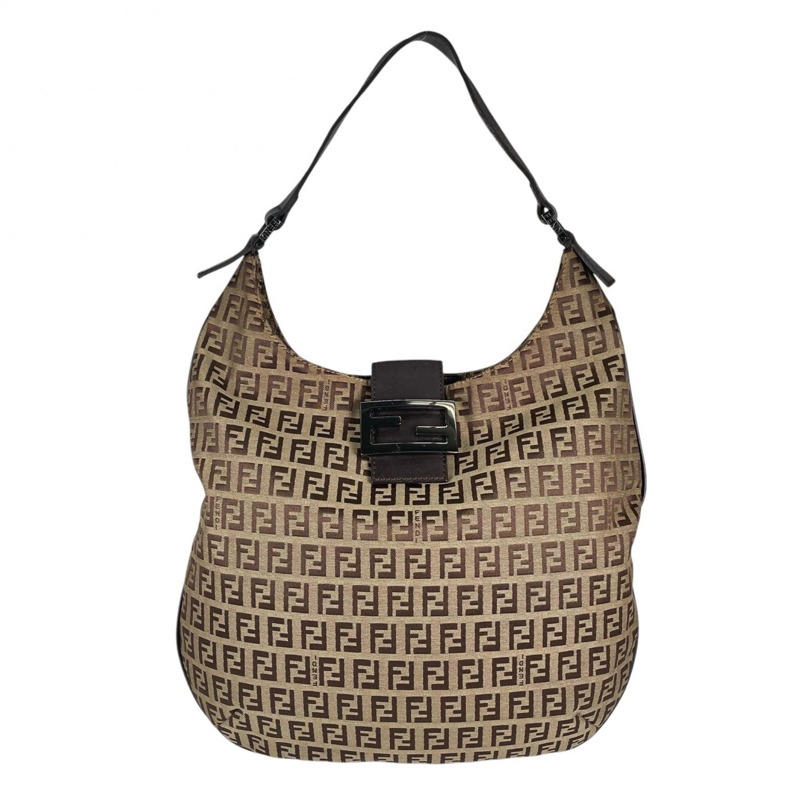 美品 FENDI フェンディ ズッキーノ ハンドバッグ キャンバス ベージュ レディース【中古】