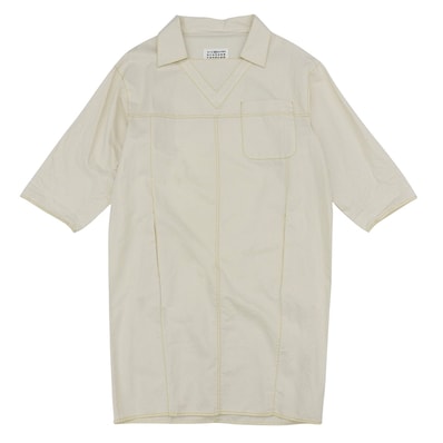 メゾンマルジェラ コットンリネン ステッチデザイン7分袖プルオーバーワンピース レディース アイボリー 38 51CT081943440 38