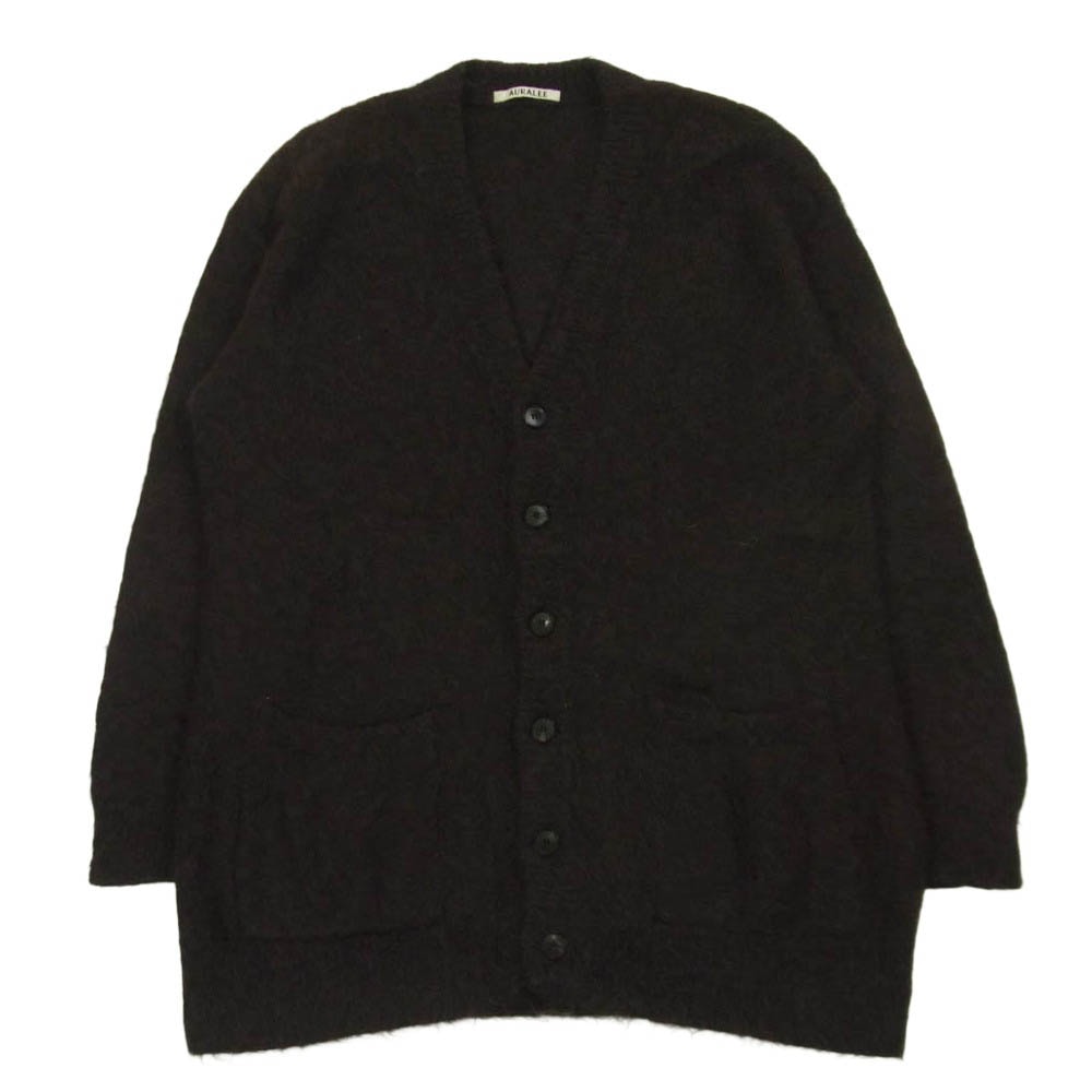 AURALEE オーラリー 22AW A22AC03KM BRUSHED SUPER KID MOHAIR KNIT LONG CARDIGAN モヘア ニット カーディガン ダークブラウン系 1【中古】