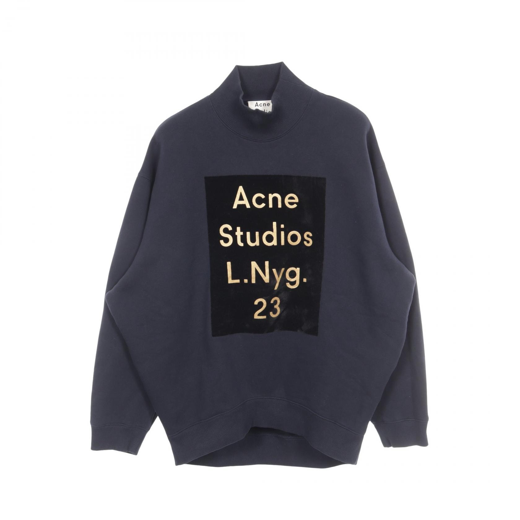 アクネストゥディオズ ACNE STUDIOS モックネック ロゴ スウェット 衣料品 トップス コットン レディース ネイビー系 【中古】