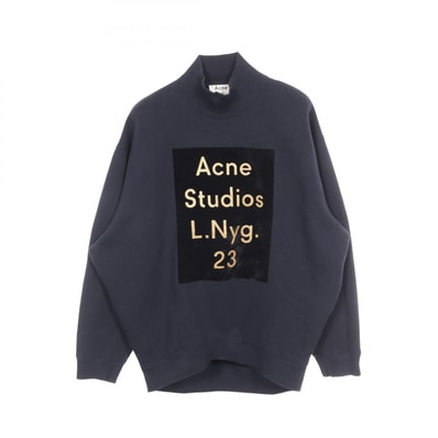 アクネストゥディオズ ACNE STUDIOS モックネック ロゴ スウェット 衣料品 トップス コットン レディース ネイビー系 【中古】