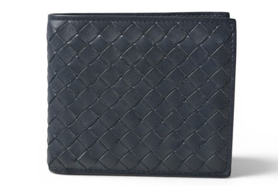 ボッテガヴェネタ 財布/二つ折り財布 BOTTEGA VENETA 折財布 イントレチャート ネイビー【中古】