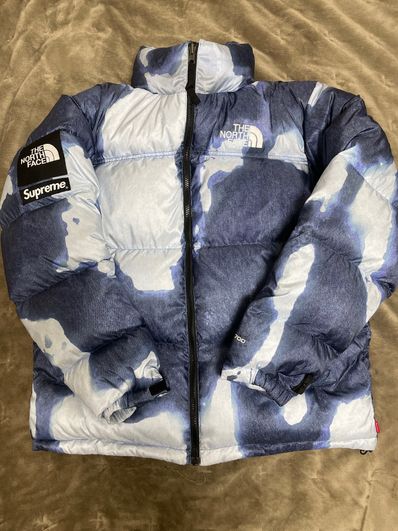 Supreme x The North Face Bleached Denim Print Nuptse Jacket "Indigo"