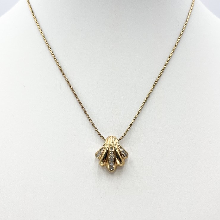 Christian Dior(クリスチャンディオール) ネックレス シェルモチーフ ラインストーン ゴールドカラー 44cm レディース【中古】