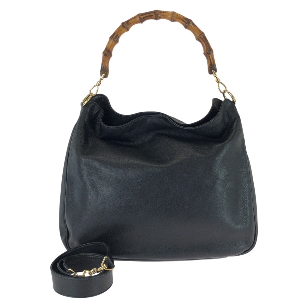 美品 GUCCI グッチ バンブー ホーボー 2way ブラック 黒 ゴールド金具 レザー ハンドバッグ ショルダーバッグ 604221 【中古】