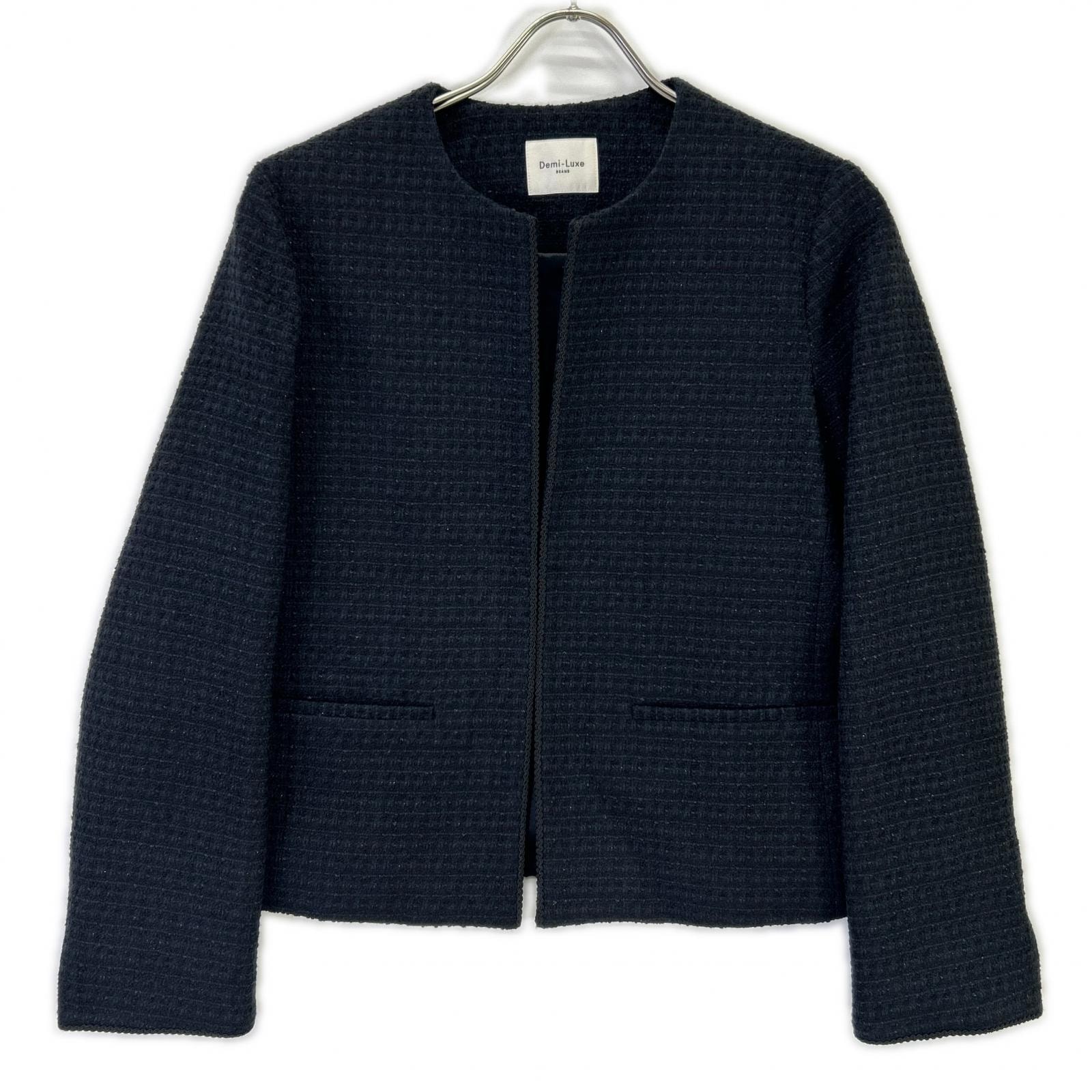ビームス 24SS ネイビー ツイード クルーネック ジャケット 38