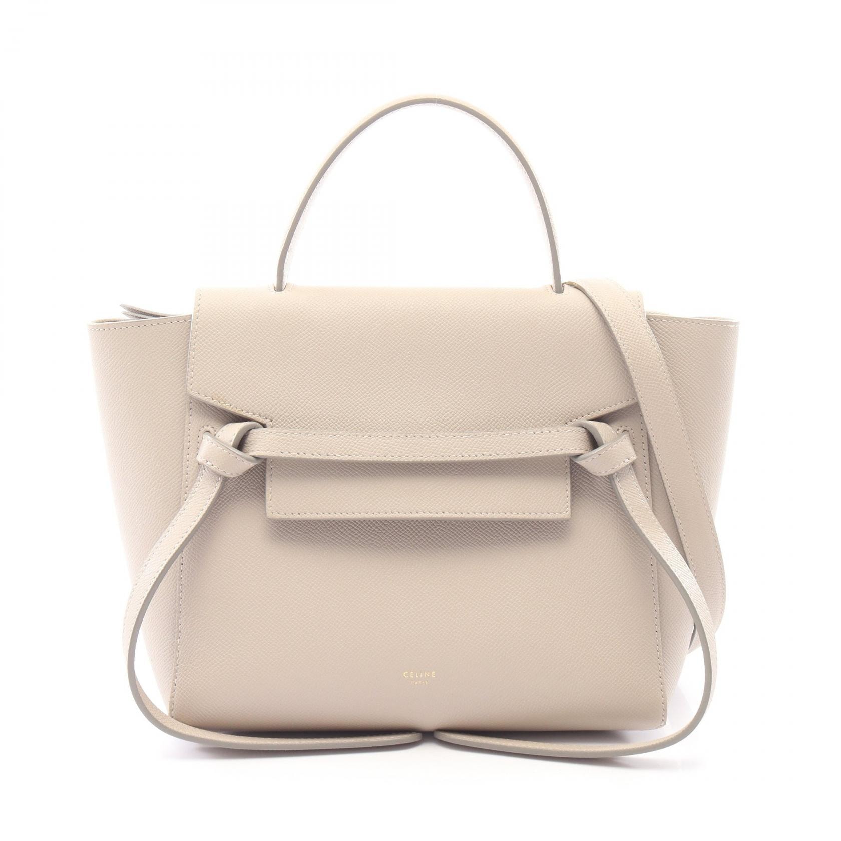 セリーヌ CELINE BELT BAG MICRO ベルトバッグ マイクロ 2WAY ハンドバッグ バッグ レザー レディース グレー系 【中古】