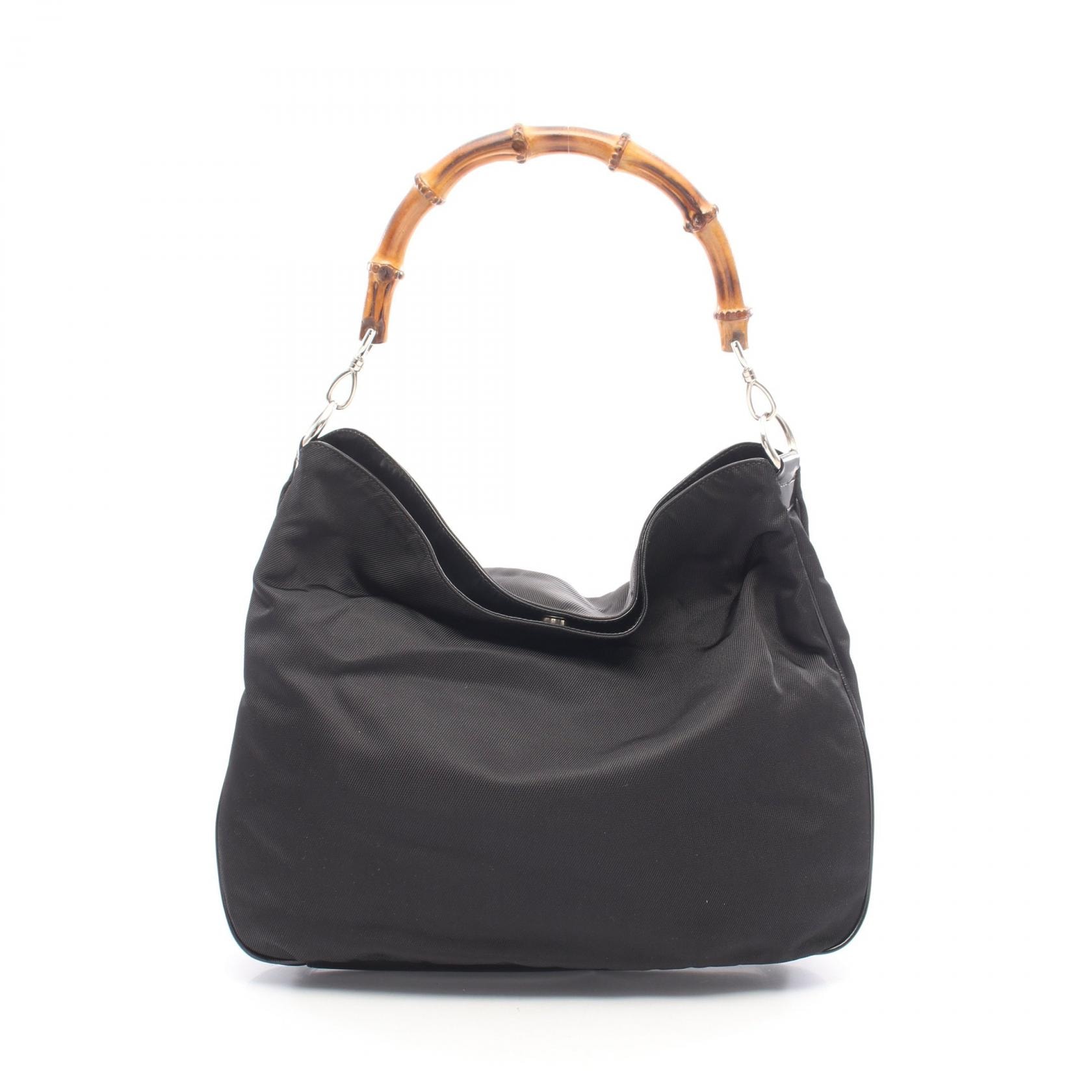 グッチ GUCCI バンブー ショルダーバッグ バッグ キャンバス レザー レディース ブラック系 001 1998 1577 【中古】