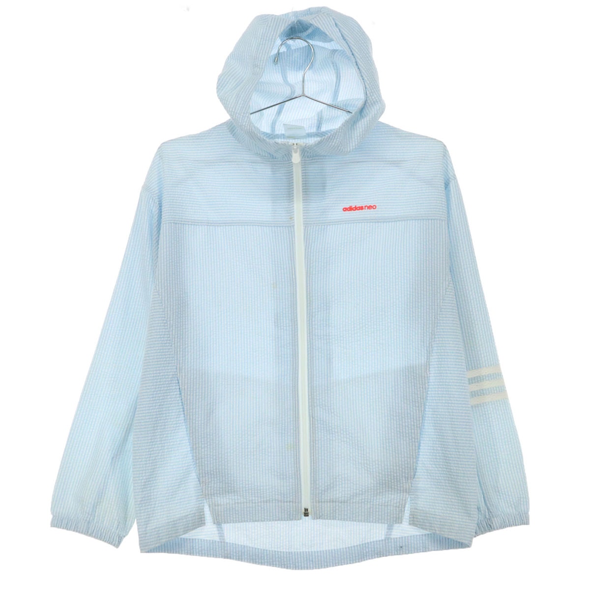 adidas NEO アディダスネオ ワンポイント 長袖 シアサッカー ジップパーカー S ライトブルー