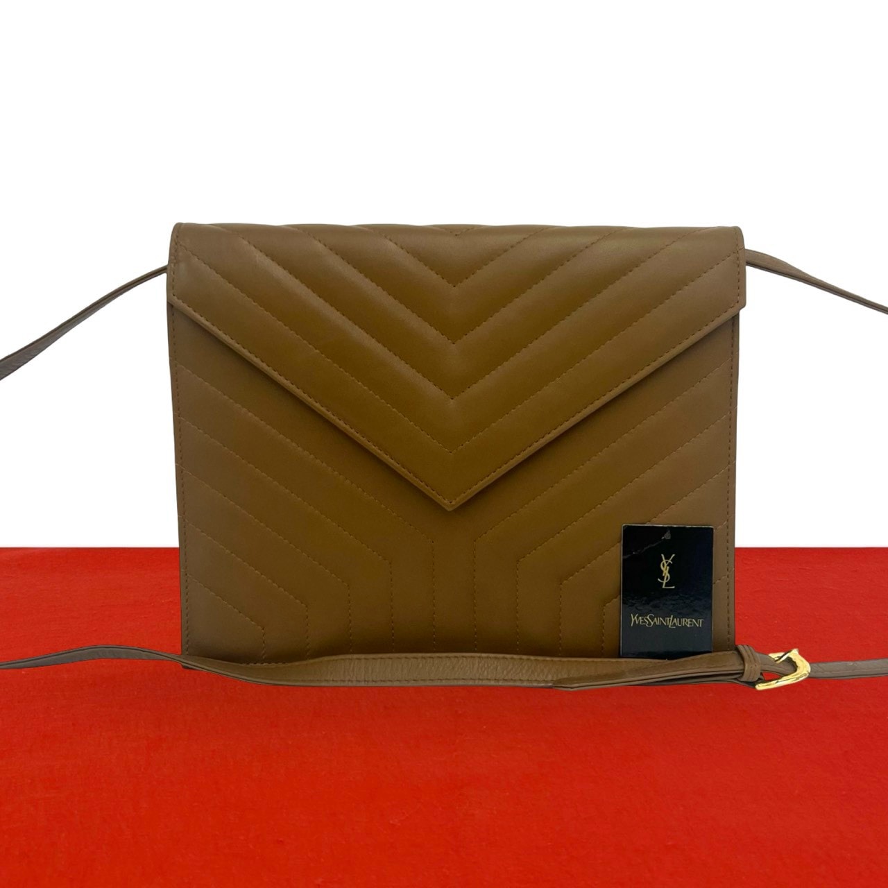 YVES SAINT LAURENT イヴ・サンローラン Yステッチ レザー ショルダーバッグ ブラウン
61879