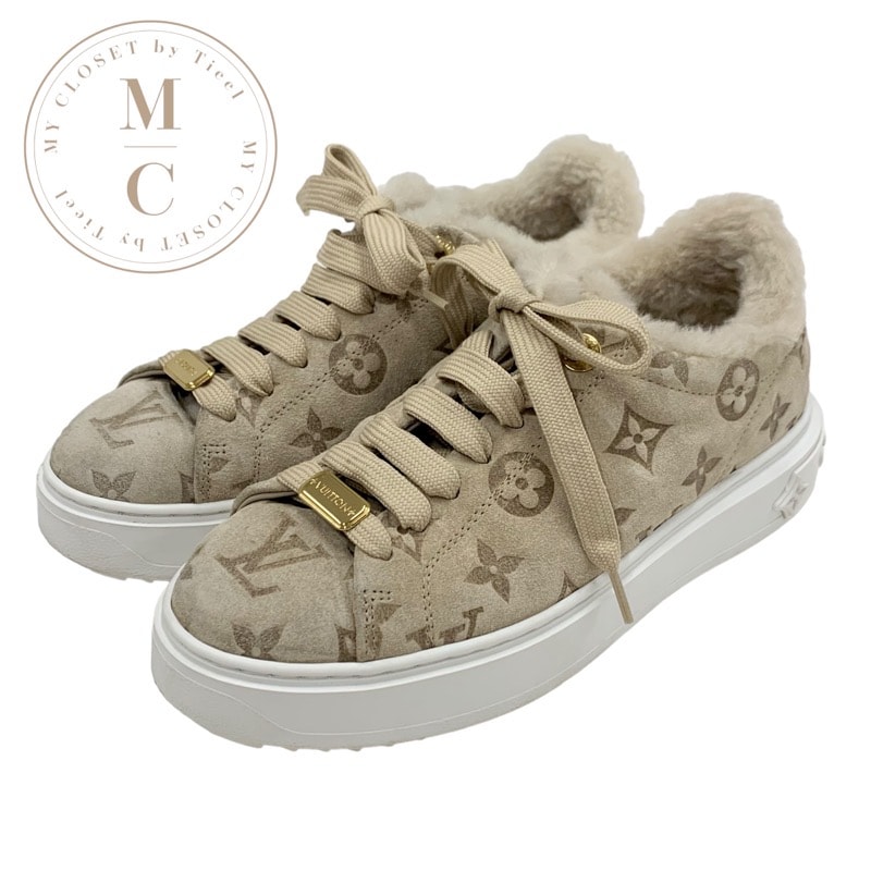 ルイヴィトン LOUIS VUITTON タイムアウトライン モノグラム スニーカー 靴 シューズ スエード レザー ムートン ベージュ ボア