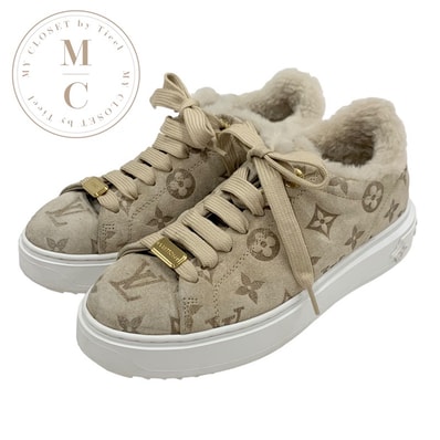 ルイヴィトン LOUIS VUITTON タイムアウトライン モノグラム スニーカー 靴 シューズ スエード レザー ムートン ベージュ ボア