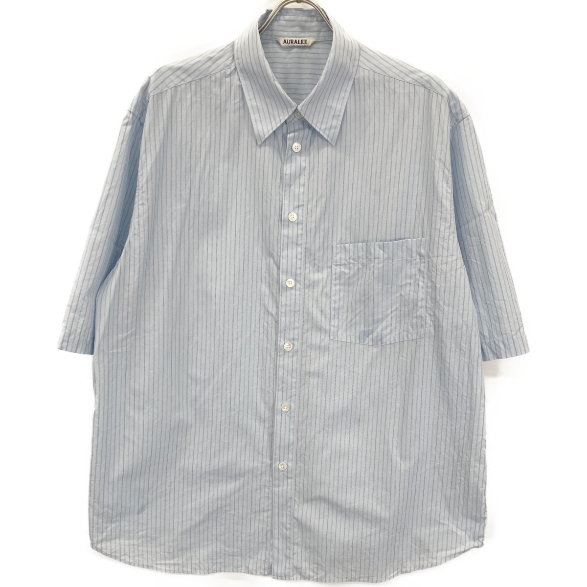 オーラリー ブルー SUVIN HIGH COUNT CLOTH ストライプハーフスリーブシャツ 5