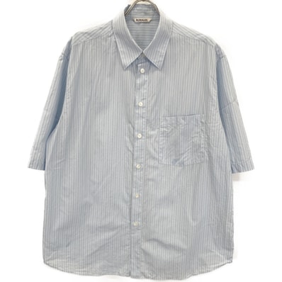 オーラリー ブルー SUVIN HIGH COUNT CLOTH ストライプハーフスリーブシャツ 5