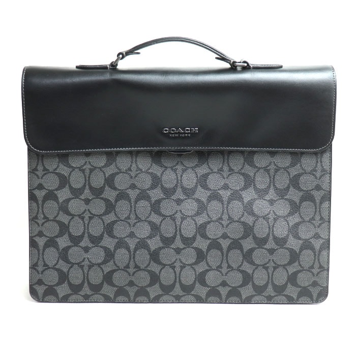 COACH コーチ グラハム フラップ ブリーフ シグネチャー ブリーフケース ブラック C9827 メンズ【中古】