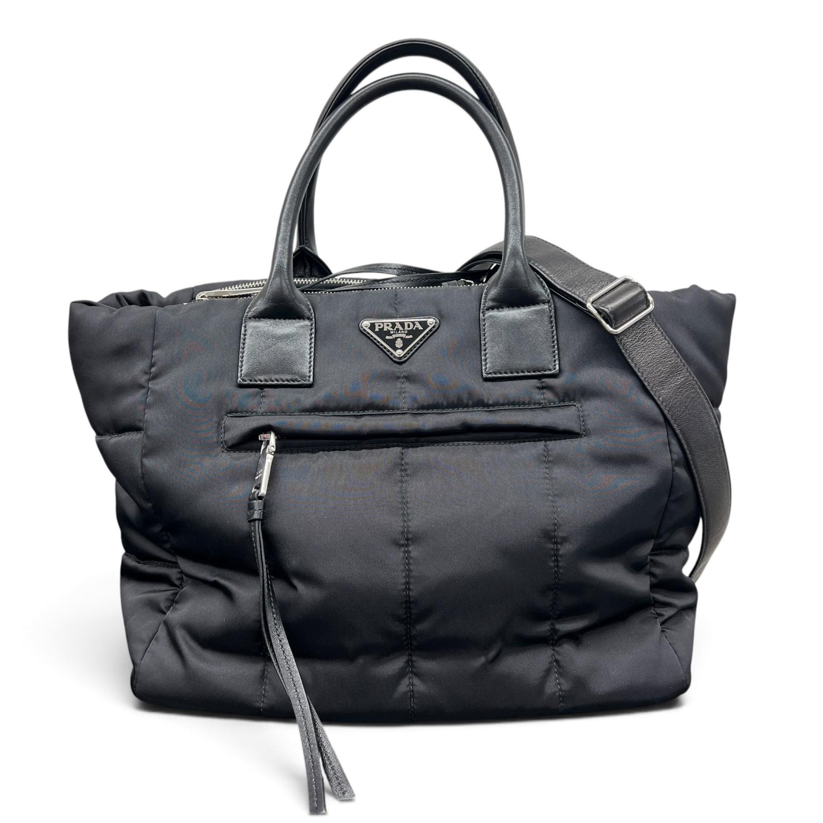 PRADA 極美品 プラダ TESSUTO BOMBER テスートボンバー トライングルロゴ 2way ハンドバッグ ショルダーバッグ 1BG636 ナイロン レザー 三角プレート ロゴプレート キルティング Aランク 鑑定済 中古 プラダバッグ