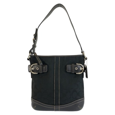 コーチ シグネチャー スモール ソフトダッフル ショルダーバッグ 3577 ブラック 黒 キャンバス レザー レディース COACH 中古