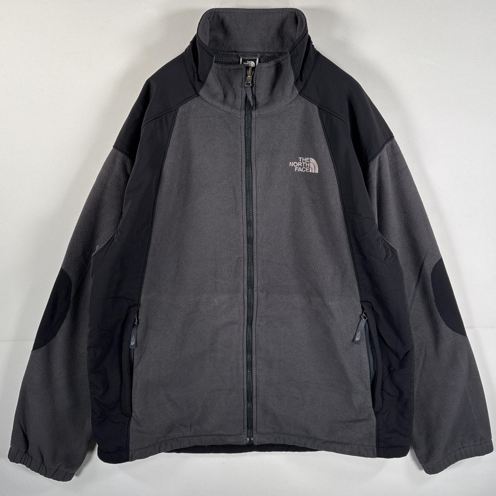 古着 ザ・ノースフェイス THE NORTH FACE フリースジャケット ワンポイントロゴ刺繍 ビッグサイズ フルジップ 切り返し XL グレー メンズ