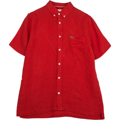 古着 ラコステ LACOSTE REGULAR FIT 半袖 リネン ボタンダウンシャツ ボックスシャツ メンズM相当/eaa641492