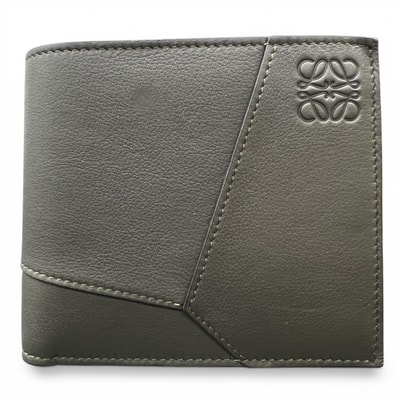 LOEWE 極美品 ロエベ ANAGRAM PUZZLE BIFOLD アナグラム パズル バイフォールド コインウォレット 二つ折り財布 C510501X16 レザー カーキ グリーン コンパクトウォレット 財布 Aランク 中古 鑑定済