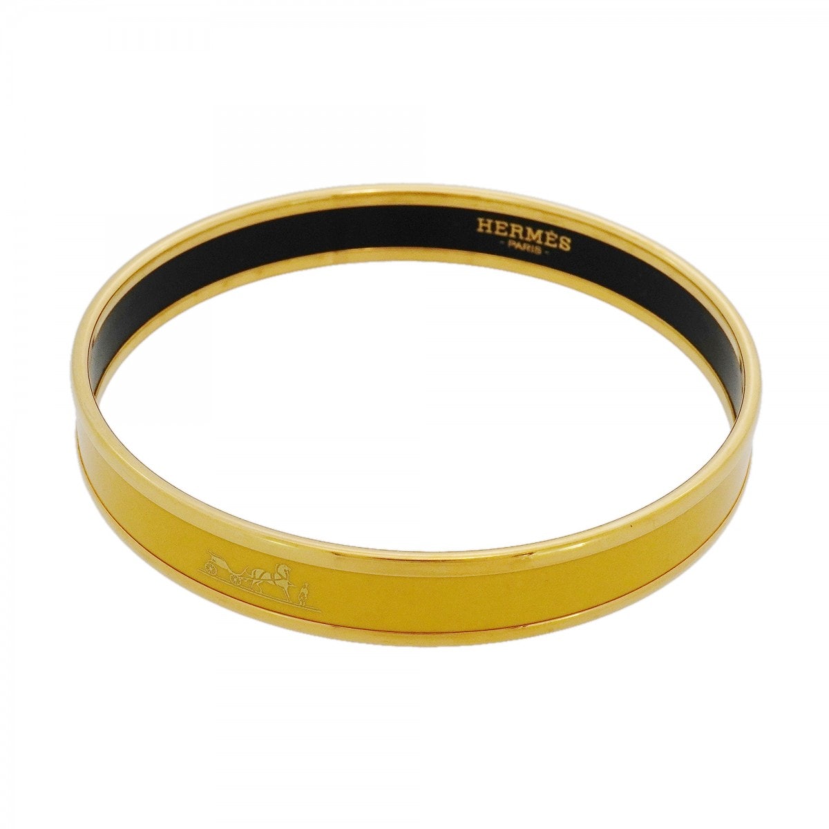 【6jdb0129-k】エルメス バングル エマイユPM GPメッキ 七宝焼き ゴールド イエロー【中古】レディース