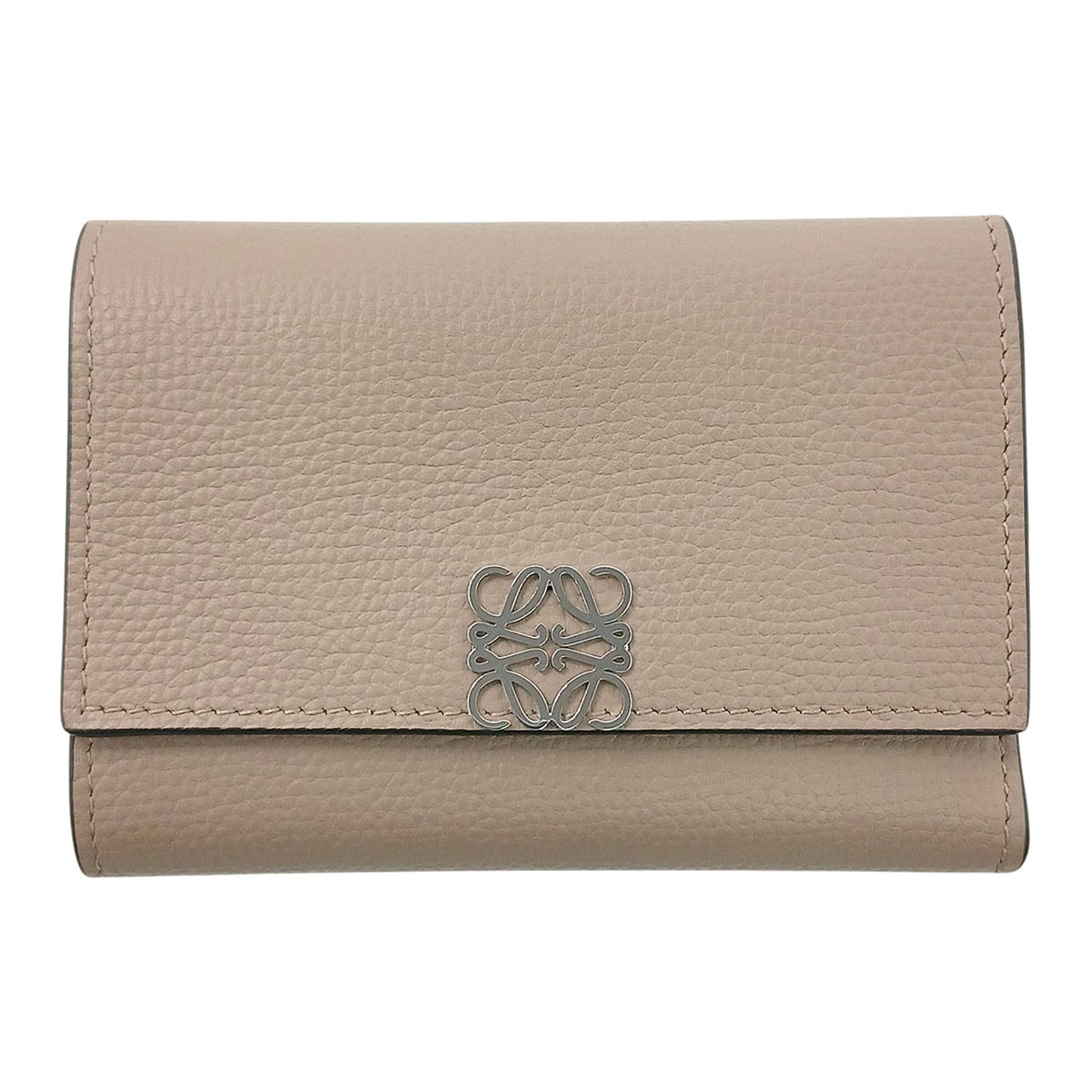 LOEWE ロエベ アナグラム バーティカルウォレット スモール 三つ折り財布 C821S33X01 レザー ベージュ シルバー  レディース【中古】