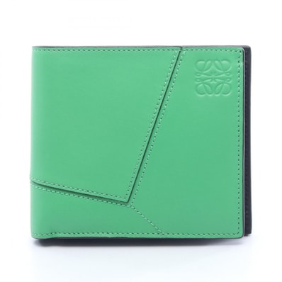 ロエベ LOEWE パズル バイフォールド コインウォレット 二つ折り財布 財布 レザー レディース グリーン系 C510501X14 【中古】