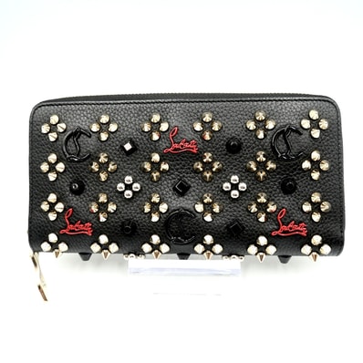 Christian Louboutin(クリスチャン・ルブタン)パネトーネ スパイクスタッズ ラウンドファスナー長財布 ブラック レザー ゴールド金具 レディース【中古】