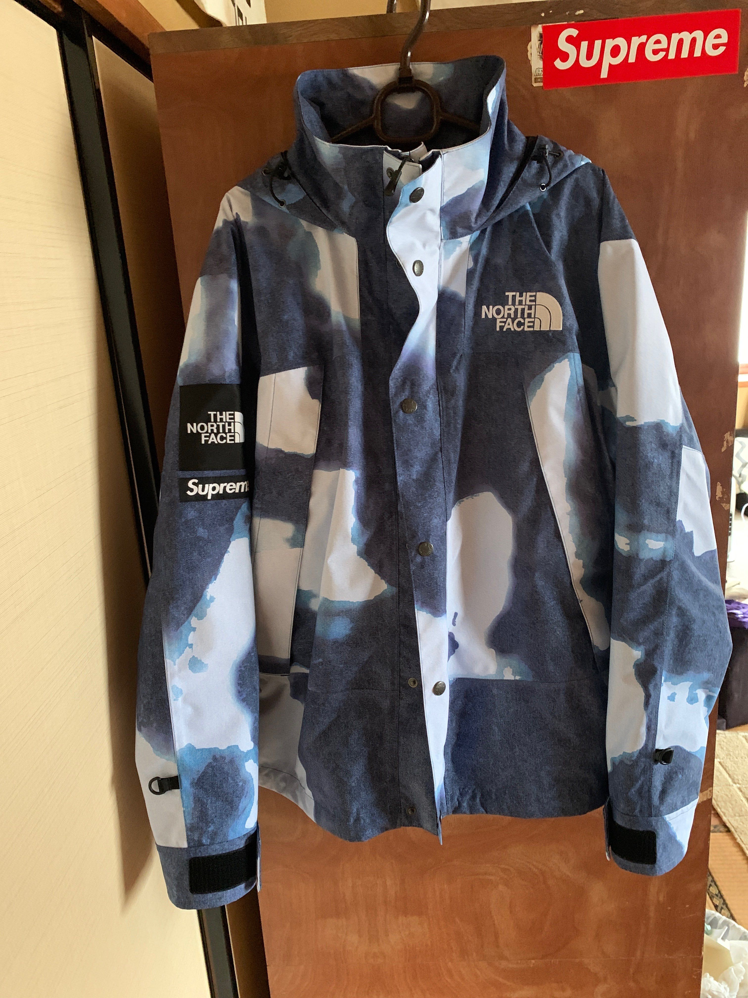 Supreme x The North Face Bleached Denim Print Mountain Jacket "Indigo"