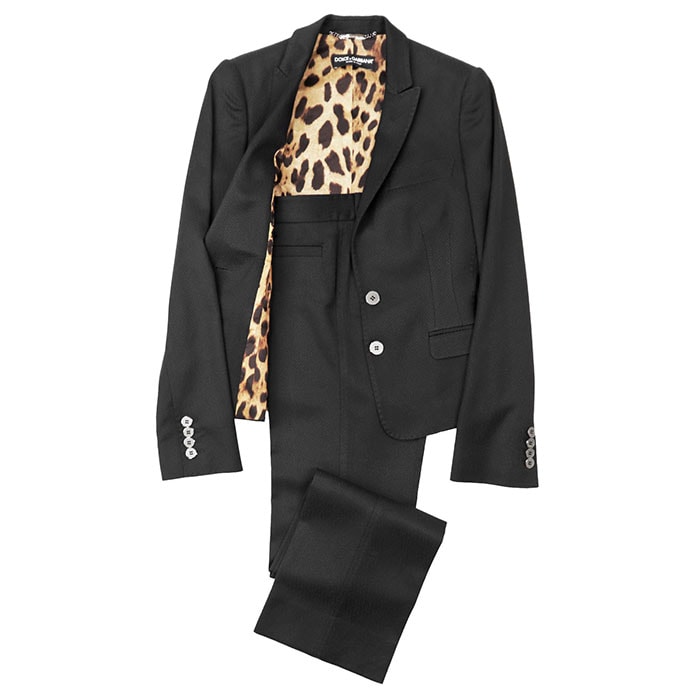 DOLCE&GABBANA ドルチェ・アンド・ガッバーナ スーツ セットアップ ジャケット スラックス ロゴ ボタン 2B テーラード レオパードライニング コットンストレッチ ジャガード 総柄 パンツ レディース サイズ 38 ブラック 黒 イタリア製