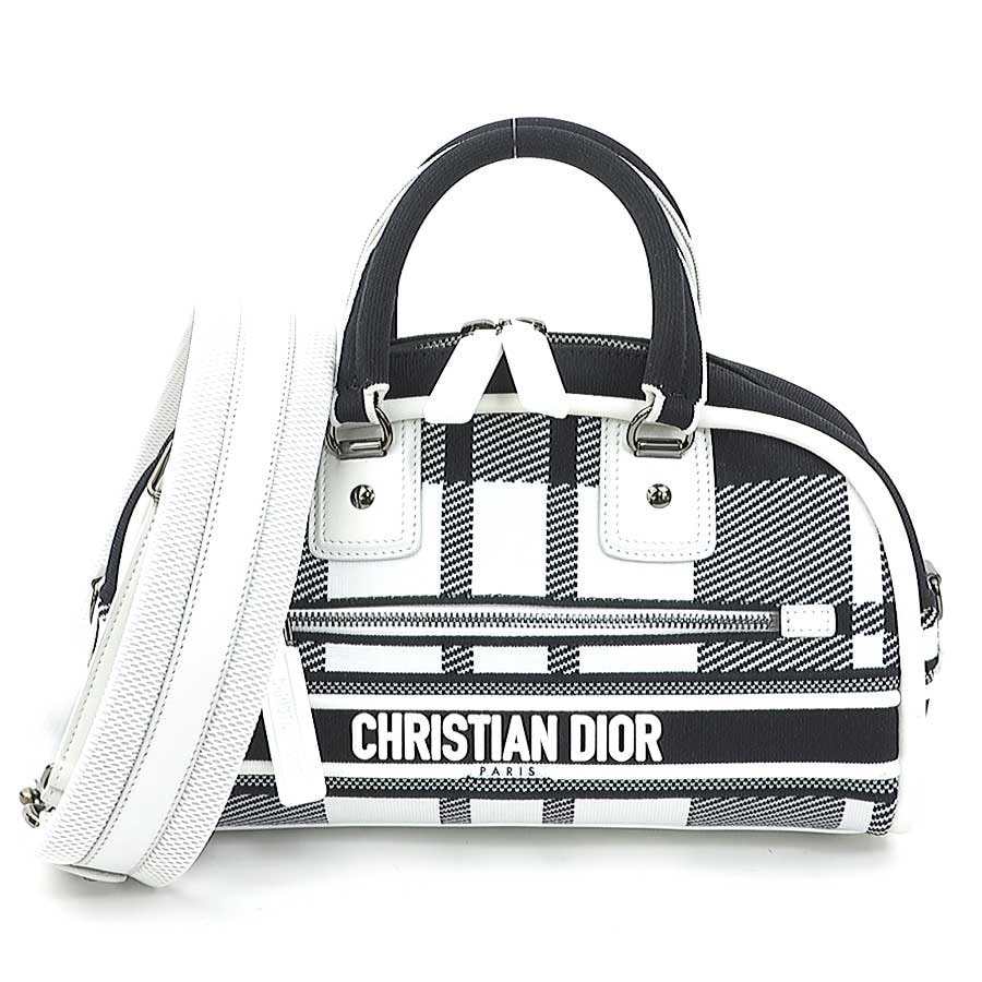 クリスチャンディオール Christian Dior ハンドバッグ ショルダーバッグ ヴァイブ スモール ボウリングバッグ キャンバス ブラック×ホワイト レディース【中古】 90169i
