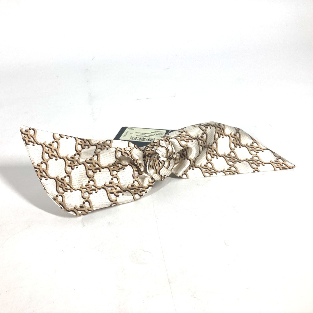フェンディ FENDI ロゴ リボン FXT114 ヘアクリップ ヘアアクセサリー バレッタ シルク ベージュ 美品