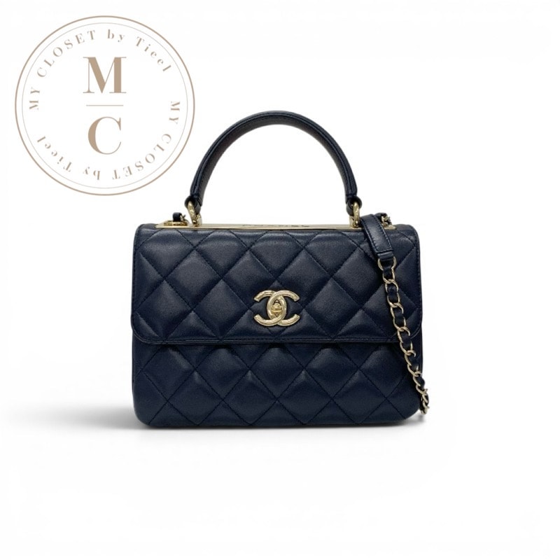 シャネル CHANEL トレンディCC バッグ ショルダーバッグ ネイビー ゴールド ココマーク ターンロック ロゴ チェーン 2WAY ハンドバッグ