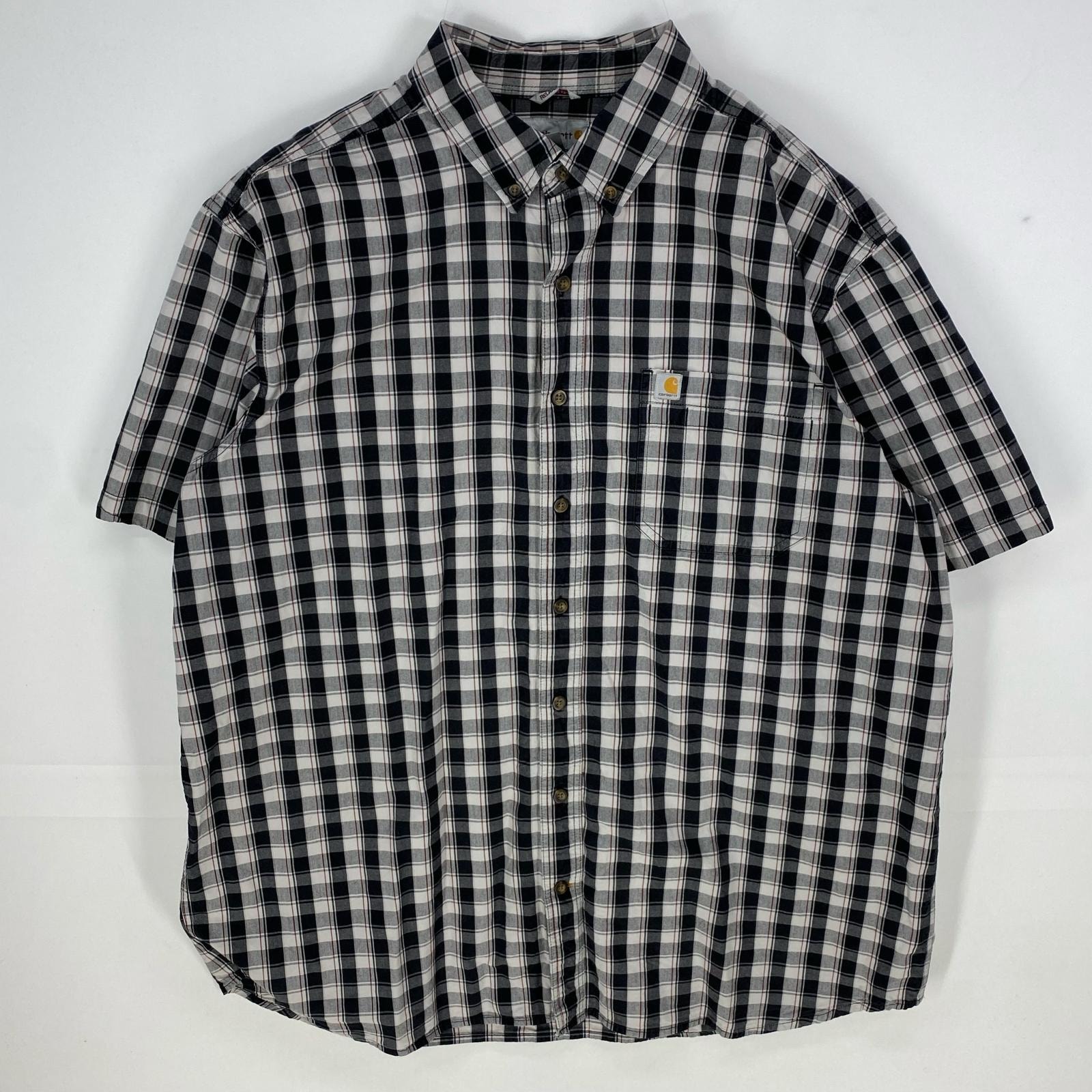 古着 カーハート Carhartt 半袖シャツ ボタンダウン ワンポイント 大きいサイズ ショートスリーブ 2XL  ブラック系 チェック メンズ