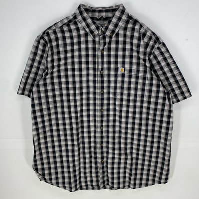 古着 カーハート Carhartt 半袖シャツ ボタンダウン ワンポイント 大きいサイズ ショートスリーブ 2XL ブラック系 チェック メンズ