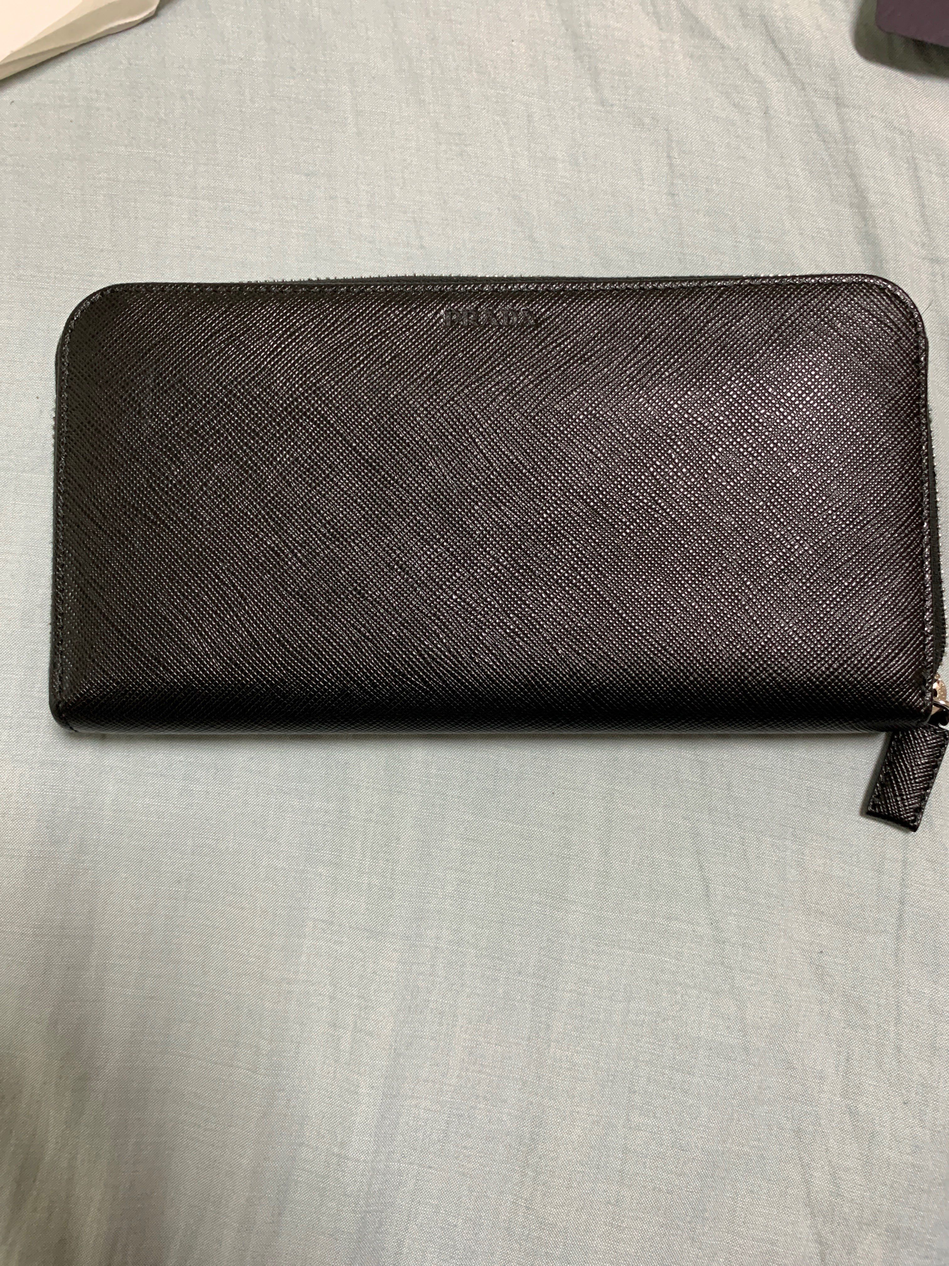 PRADA Saffiano Leather Round Zip Wallet "Black"