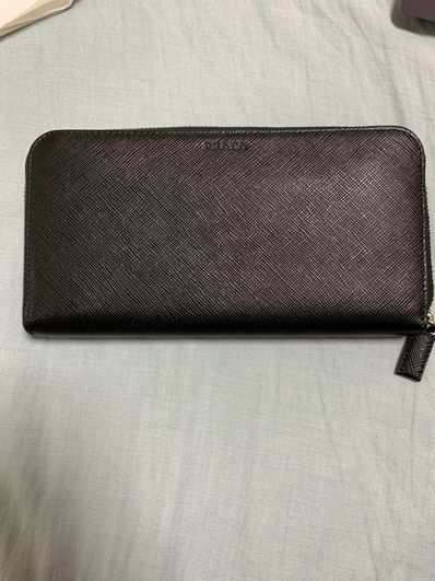 PRADA Saffiano Leather Round Zip Wallet "Black"
